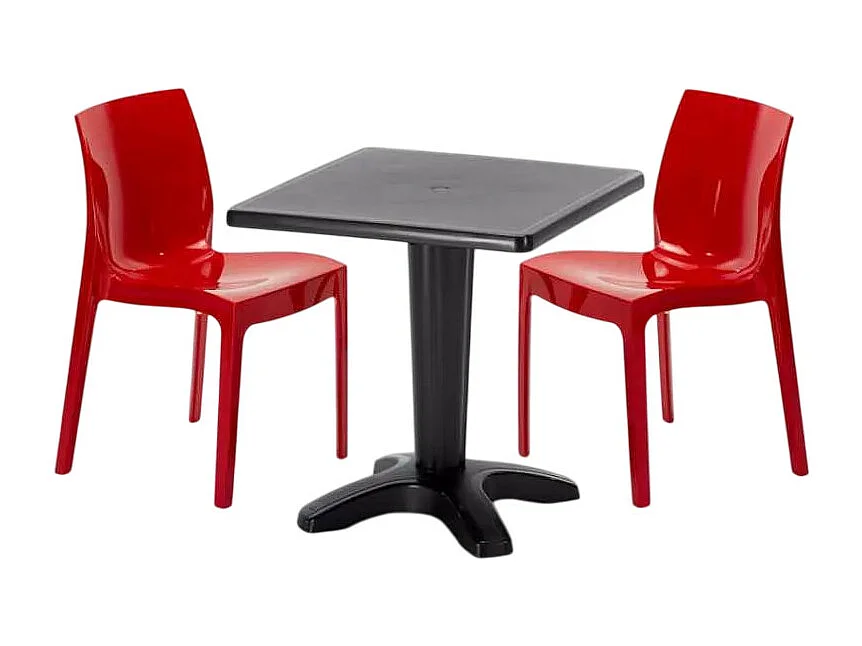 Schwarz Quadratisch Tisch und 2 Stühle Farbiges Polypropylen-Innenmastenset Grand Soleil Ice Aia - Rot