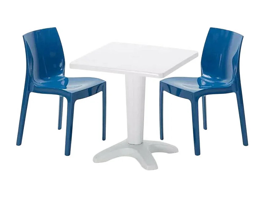 Weiß Quadratisch Tisch und 2 Stühle Farbiges Polypropylen-Innenmastenset Grand Soleil Ice Patio - Blau