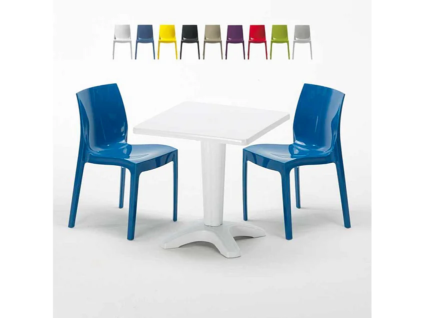 Weiß Quadratisch Tisch und 2 Stühle Farbiges Polypropylen-Innenmastenset Grand Soleil Ice Patio - Blau