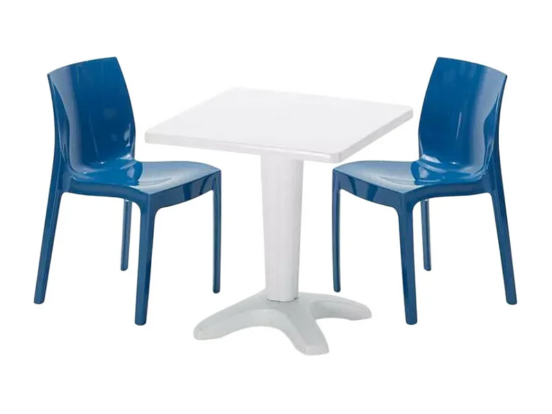 Weiß Quadratisch Tisch und 2 Stühle Farbiges Polypropylen-Innenmastenset Grand Soleil Ice Patio - Blau