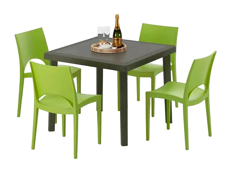 Poly Rattan Tisch Quadratisch mit 4 Bunten Stühlen 90x90 Braun Brown Passion