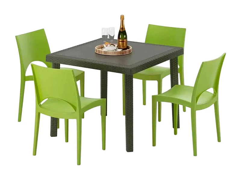 Poly Rattan Tisch Quadratisch mit 4 Bunten Stühlen 90x90 Braun Brown Passion