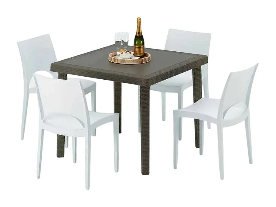 Poly Rattan Tisch Quadratisch mit 4 Bunten Stühlen 90x90 Braun Brown Passion