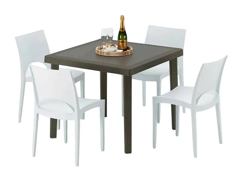 Poly Rattan Tisch Quadratisch mit 4 Bunten Stühlen 90x90 Braun Brown Passion