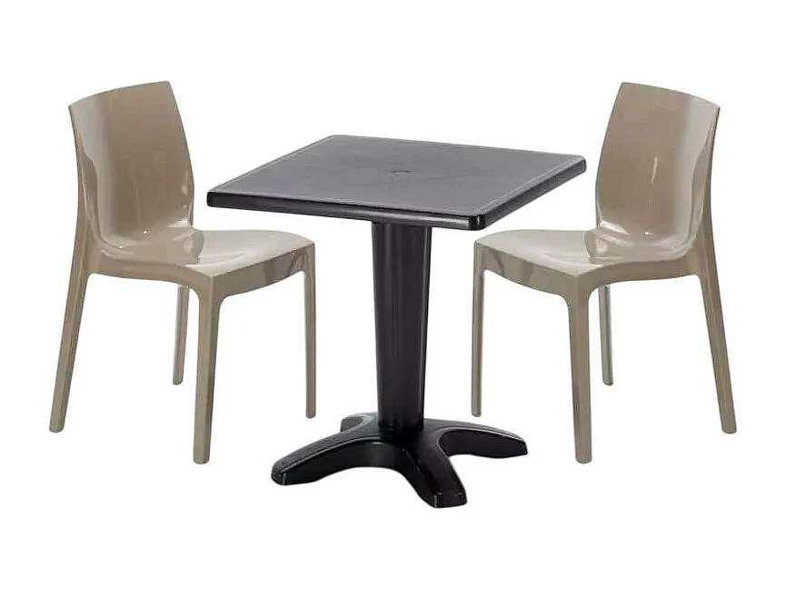 Schwarz Quadratisch Tisch und 2 Stühle Farbiges Polypropylen-Innenmastenset Grand Soleil Ice Aia - Beige