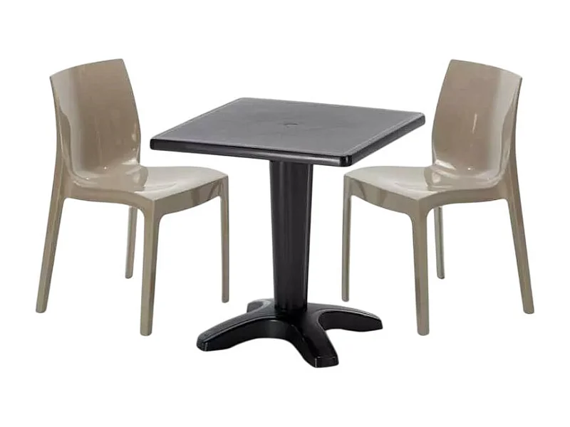 Schwarz Quadratisch Tisch und 2 Stühle Farbiges Polypropylen-Innenmastenset Grand Soleil Ice Aia - Beige