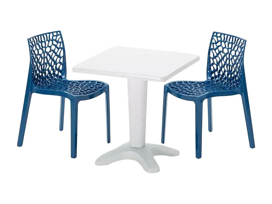 Weiß Quadratisch Tisch und 2 Stühle Farbiges Polypropylen-Innenmastenset Grand Soleil Gruvyer Patio - Blau