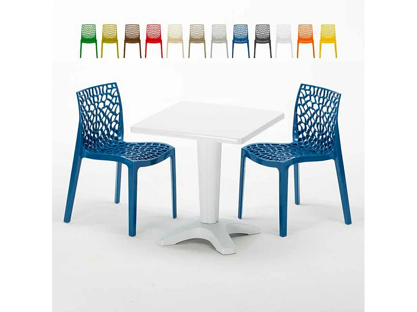 Weiß Quadratisch Tisch und 2 Stühle Farbiges Polypropylen-Innenmastenset Grand Soleil Gruvyer Patio - Blau