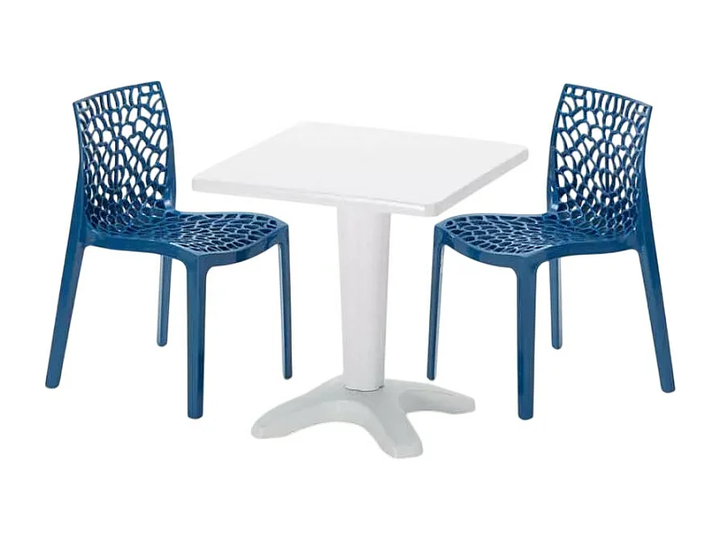 Weiß Quadratisch Tisch und 2 Stühle Farbiges Polypropylen-Innenmastenset Grand Soleil Gruvyer Patio - Blau