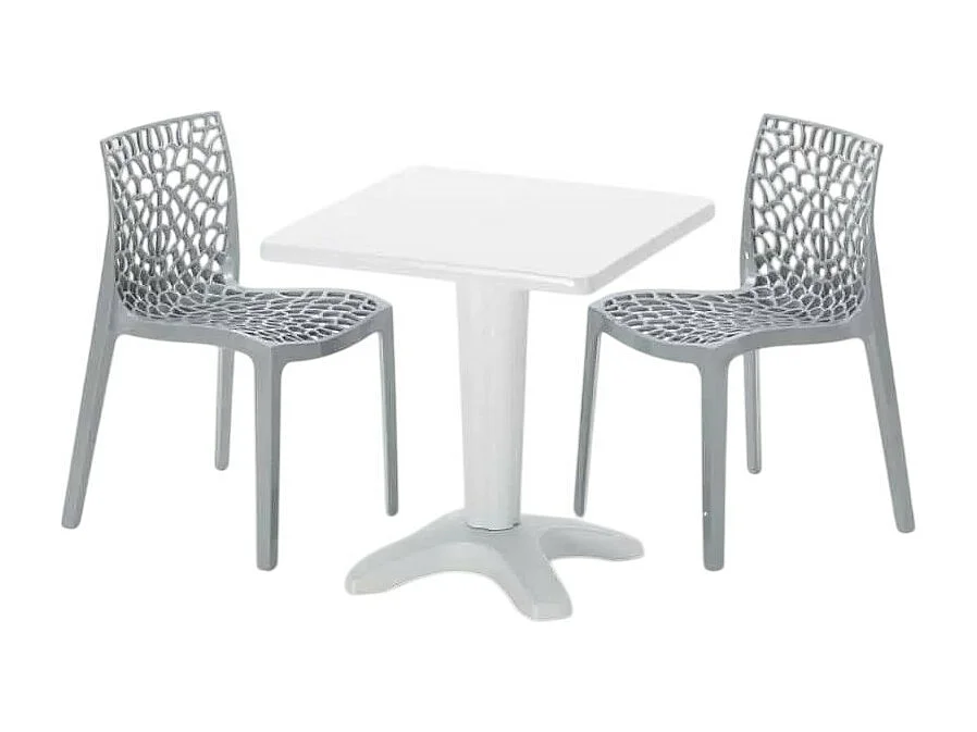 Weiß Quadratisch Tisch und 2 Stühle Farbiges Polypropylen-Innenmastenset Grand Soleil Gruvyer Patio - Grau