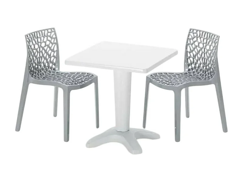 Weiß Quadratisch Tisch und 2 Stühle Farbiges Polypropylen-Innenmastenset Grand Soleil Gruvyer Patio - Grau