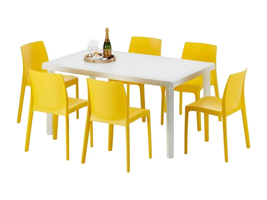 Weiß Rechteckig Tisch und 6 Stühle Farbiges Polypropylen-Außenmastenset Grand Soleil Rome Summerlife - Gelb