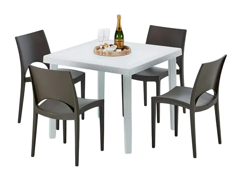 Weiß Quadratisch Tisch und 4 Stühle Farbiges Polypropylen-Außenmastenset Grand Soleil Paris Love - Braun