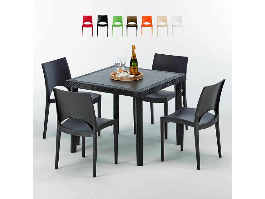 Schwarz Quadratisch Tisch und 4 Stühle Farbiges Polypropylen-Außenmastenset Grand Soleil Paris Passion - Schwarz