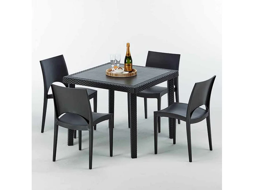 Schwarz Quadratisch Tisch und 4 Stühle Farbiges Polypropylen-Außenmastenset Grand Soleil Paris Passion - Schwarz