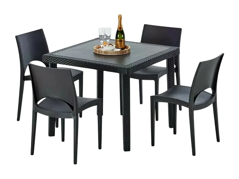 Schwarz Quadratisch Tisch und 4 Stühle Farbiges Polypropylen-Außenmastenset Grand Soleil Paris Passion - Schwarz