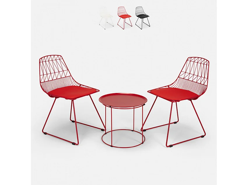 Set Tisch und 2 Stühle für Haus Bar Garten im Innen- und Außenbereich Etzy - Rot