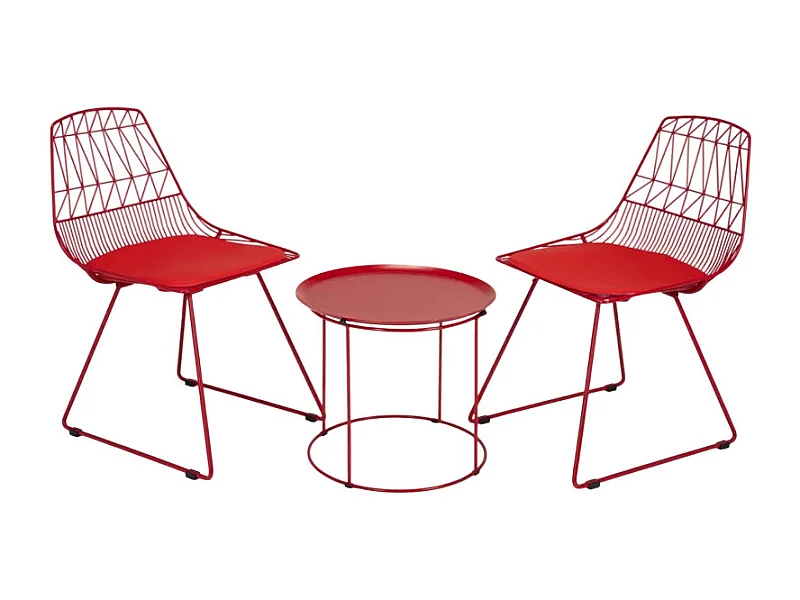 Set Tisch und 2 Stühle für Haus Bar Garten im Innen- und Außenbereich Etzy - Rot