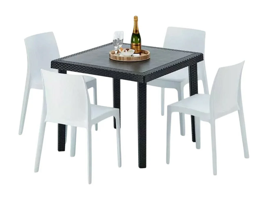 Schwarz Quadratisch Tisch und 4 Stühle Farbiges Polypropylen-Außenmastenset Grand Soleil Rome Passion - Weiß