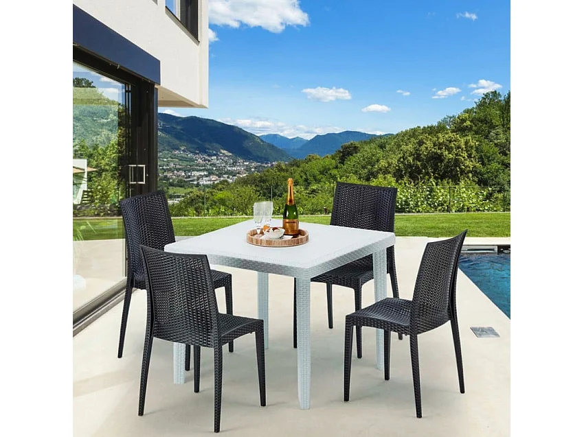 Weiß Quadratisch Tisch und 4 Stühle Farbiges Polypropylen-Außenmastenset Grand Soleil Bistrot Love - Schwarz