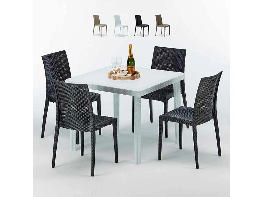Weiß Quadratisch Tisch und 4 Stühle Farbiges Polypropylen-Außenmastenset Grand Soleil Bistrot Love - Schwarz