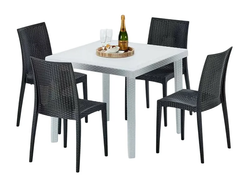 Weiß Quadratisch Tisch und 4 Stühle Farbiges Polypropylen-Außenmastenset Grand Soleil Bistrot Love - Schwarz