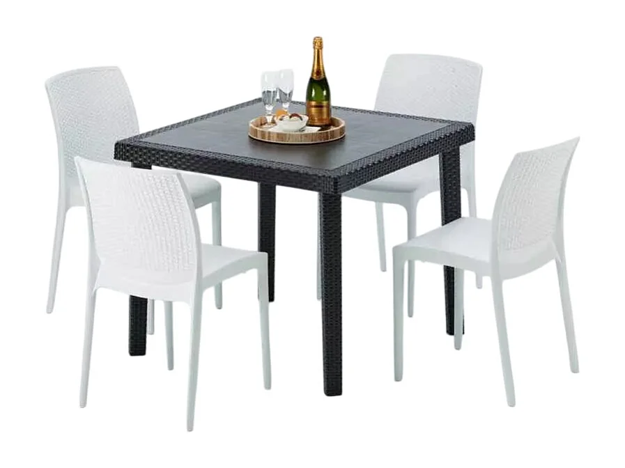 Schwarz Quadratisch Tisch und 4 Stühle Farbiges Polypropylen-Außenmastenset Grand Soleil Boheme Passion - Weiß