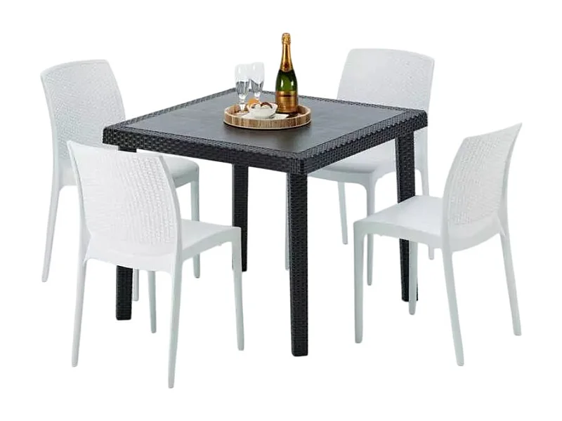 Schwarz Quadratisch Tisch und 4 Stühle Farbiges Polypropylen-Außenmastenset Grand Soleil Boheme Passion - Weiß