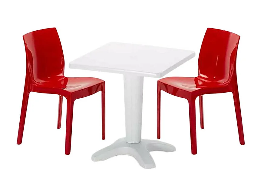 Weiß Quadratisch Tisch und 2 Stühle Farbiges Polypropylen-Innenmastenset Grand Soleil Ice Patio - Rot