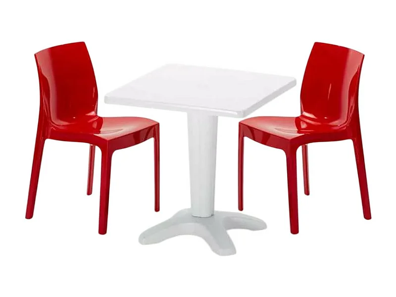 Weiß Quadratisch Tisch und 2 Stühle Farbiges Polypropylen-Innenmastenset Grand Soleil Ice Patio - Rot