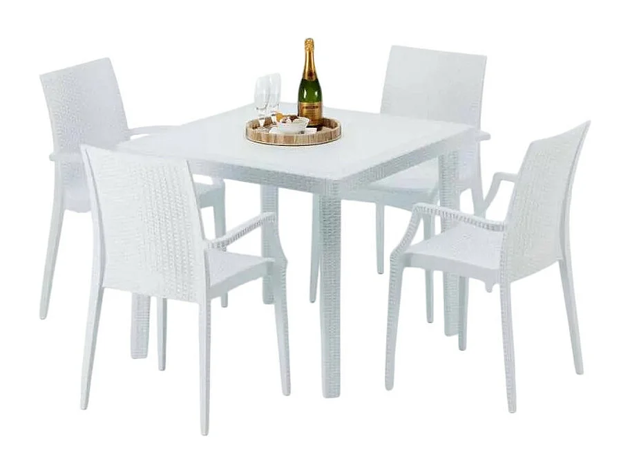 Weiß Quadratisch Tisch und 4 Stühle Farbiges Polypropylen-Außenmastenset Grand Soleil Arm Bistrot Love - Weiß
