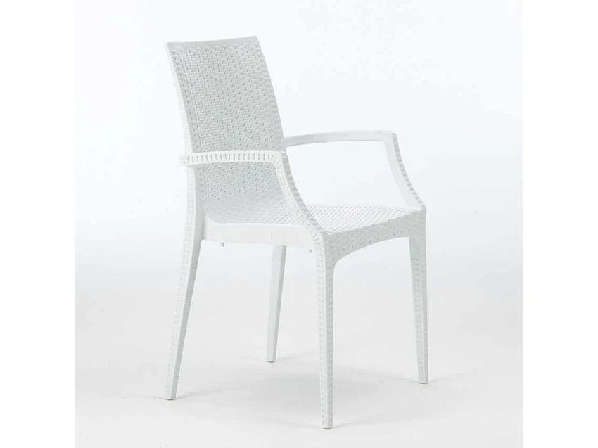 Weiß Quadratisch Tisch und 4 Stühle Farbiges Polypropylen-Außenmastenset Grand Soleil Arm Bistrot Love - Weiß