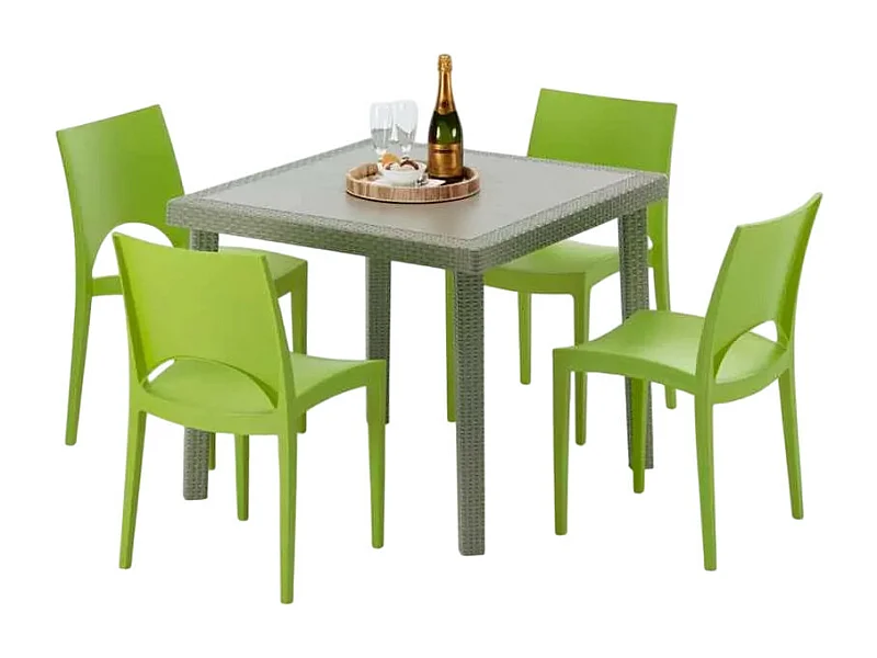 Polyrattan Tisch Quadratisch mit 4 Bunten Stühlen 90x90 Beige Elegance