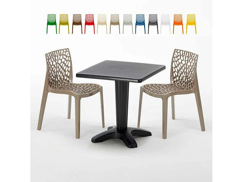 Schwarz Quadratisch Tisch und 2 Stühle Farbiges Polypropylen-Innenmastenset Grand Soleil Gruvyer Aia - Beige Jute