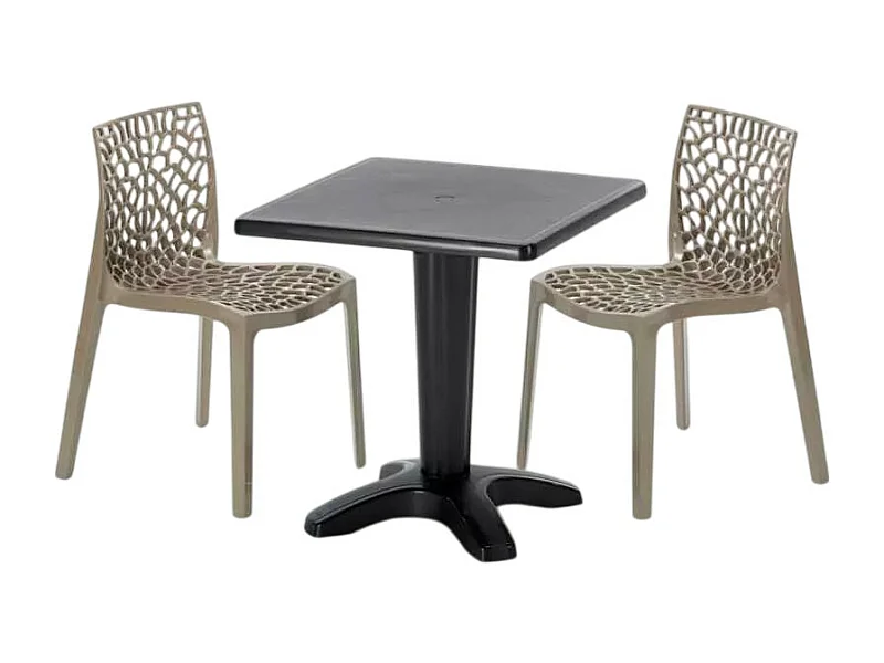 Schwarz Quadratisch Tisch und 2 Stühle Farbiges Polypropylen-Innenmastenset Grand Soleil Gruvyer Aia - Beige Jute