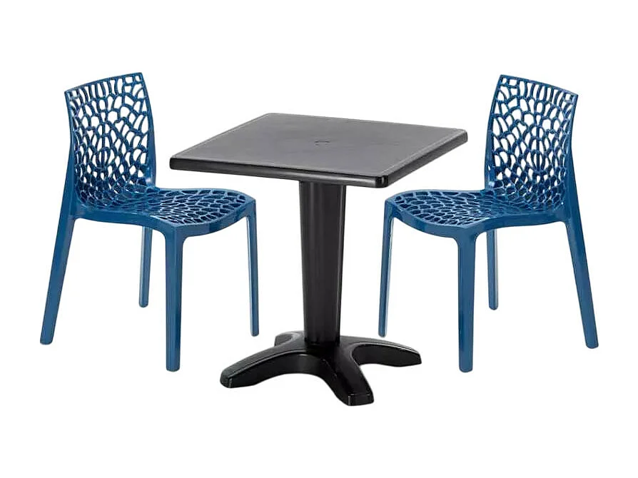 Schwarz Quadratisch Tisch und 2 Stühle Farbiges Polypropylen-Innenmastenset Grand Soleil Gruvyer Aia - Blau
