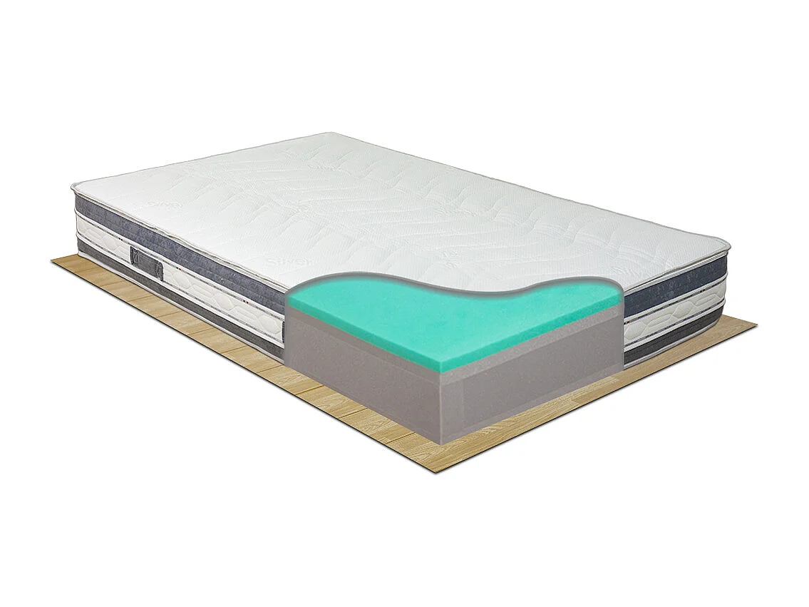 Materasso Tenerife a molle insacchettate e memory, piazza e mezza 120x190 H25, sfoderabile, fodera Silver – Comprarredo