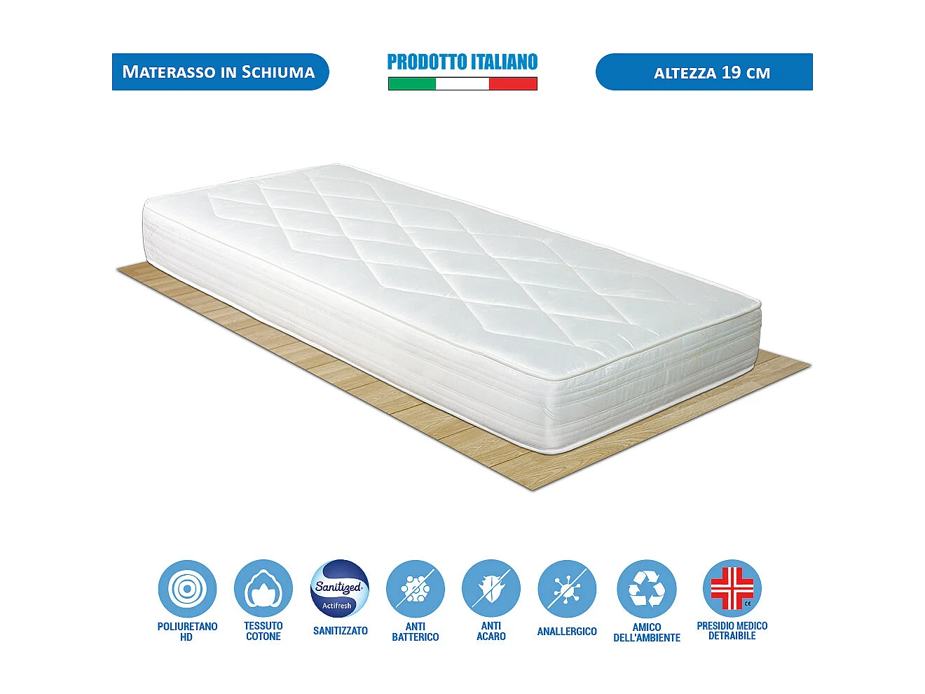 Materasso Waterfoam Norvegia singolo 80x190 cm, altezza 19 cm, antiacaro e anallergico – Comprarredo