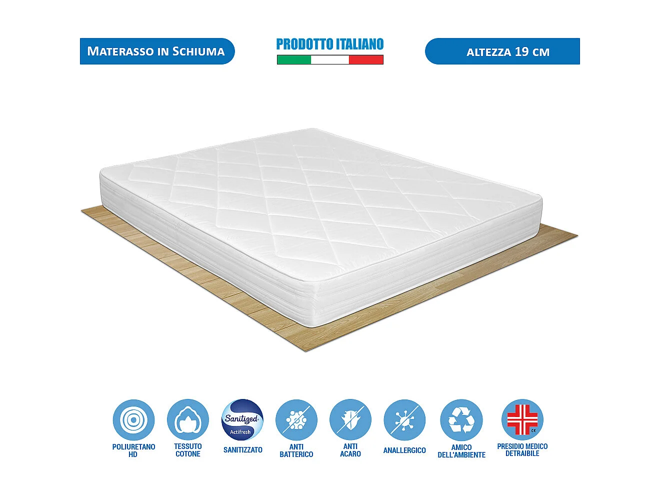 Materasso Waterfoam Norvegia matrimoniale 160x190 cm, altezza 19 cm, antiacaro e anallergico – Comprarredo