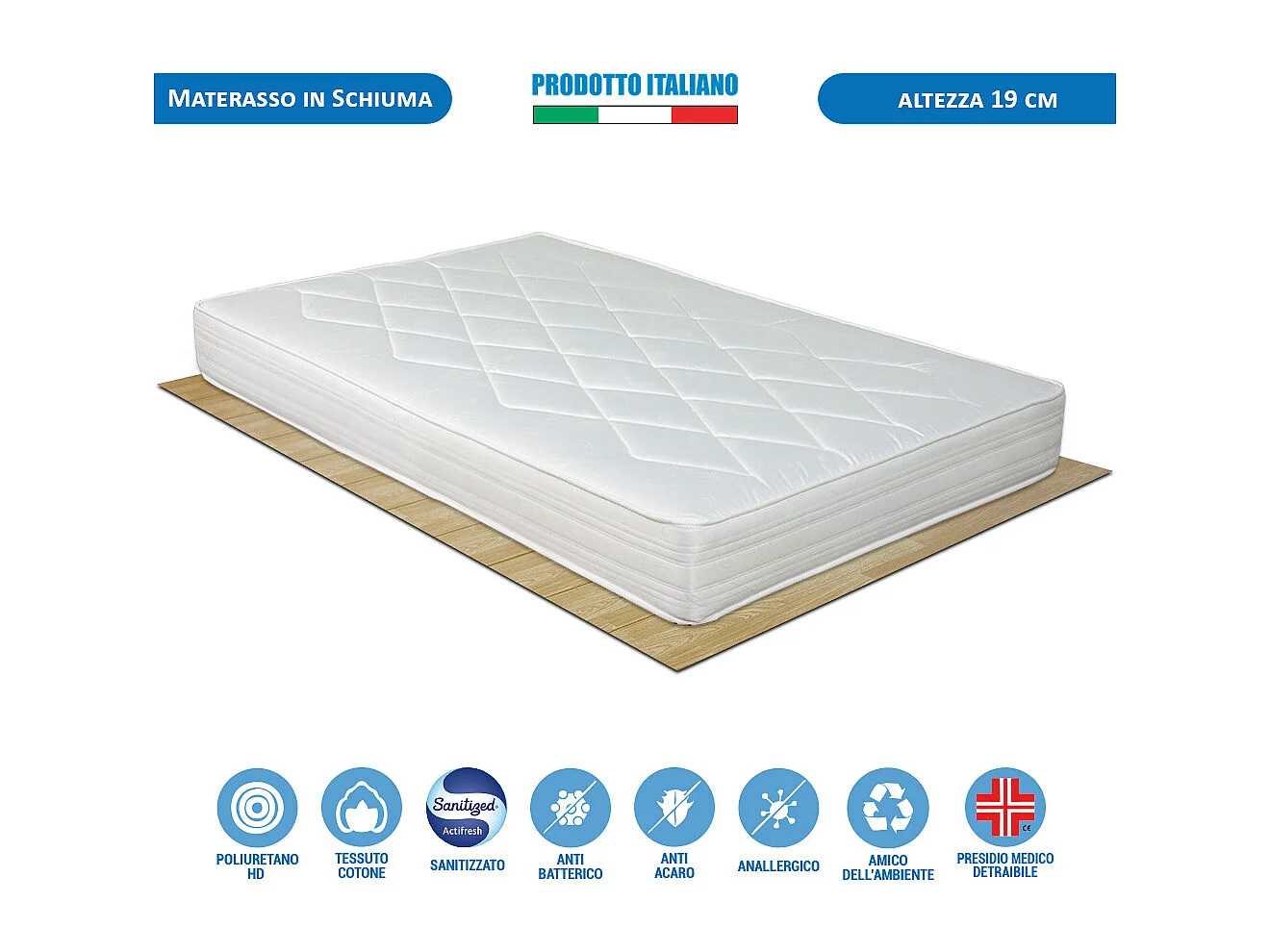 Materasso Waterfoam Norvegia piazza e mezza 120x190 cm, altezza 19 cm, antiacaro e anallergico – Comprarredo