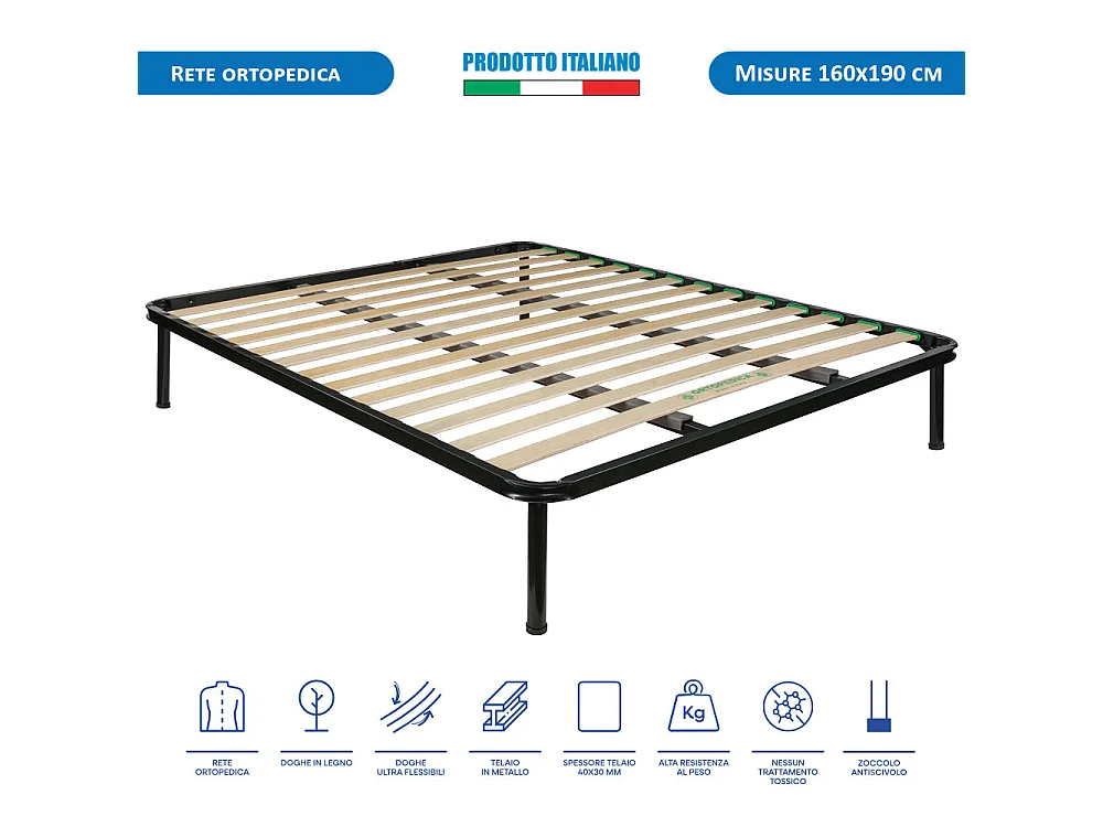 Kit materasso memory e rete ortopedica Finlandia matrimoniale 160x190, rete metallica flessibile, cuscino fiocco memory - Comprarredo