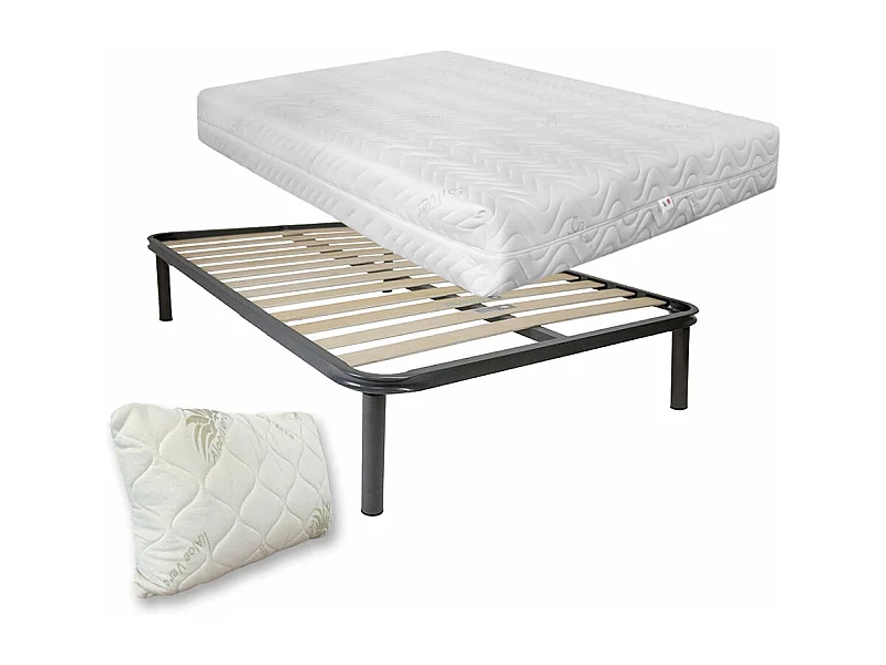 Letto piazza e mezza 120x190 con materasso memory Portogallo 24cm agli ioni d'argento, rete ortopedica e cuscino fiocco memory - Comprarredo
