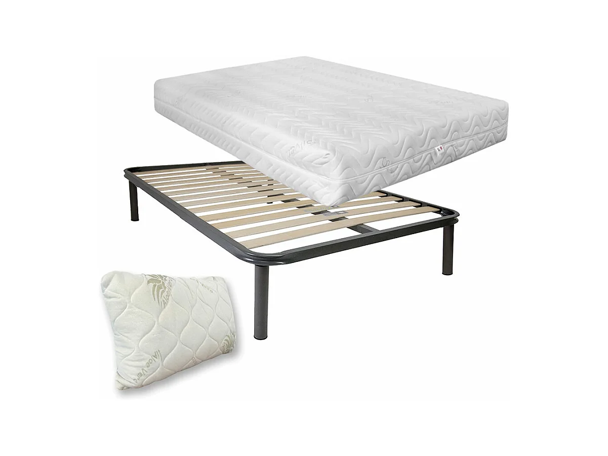 Letto piazza e mezza 120x190 con materasso memory Portogallo 24cm agli ioni d'argento, rete ortopedica e cuscino fiocco memory - Comprarredo