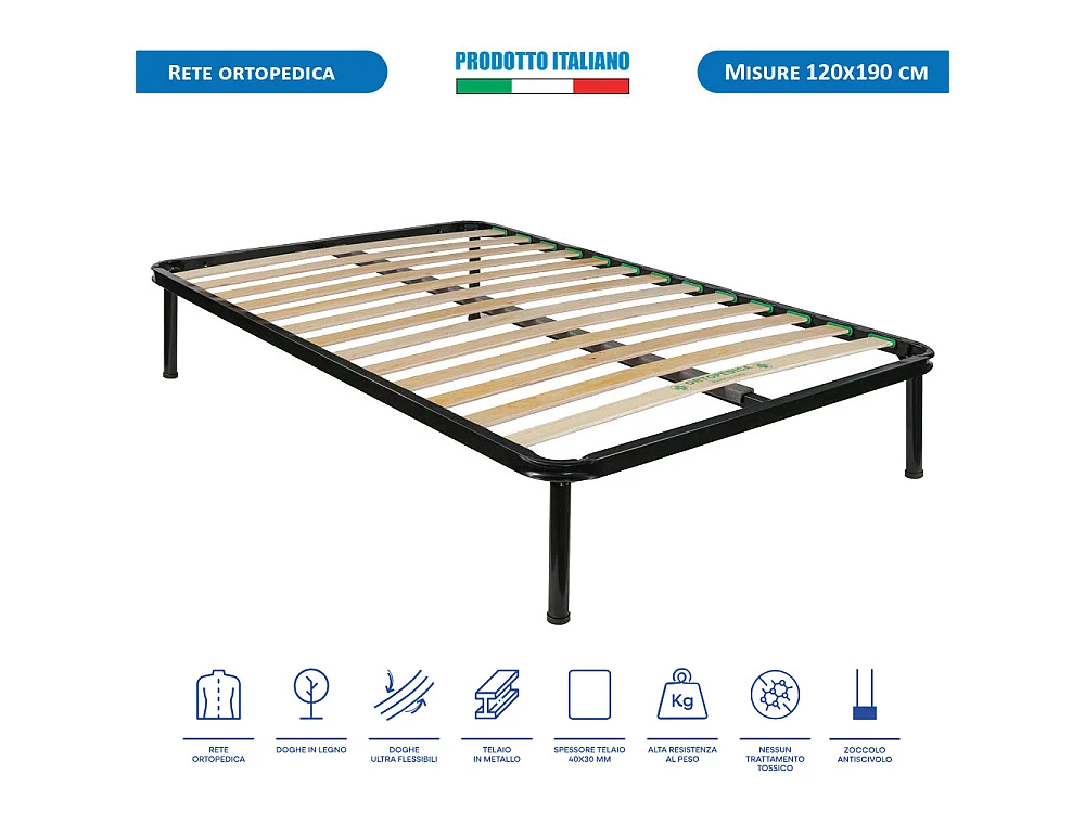 Kit materasso memory e rete ortopedica Finlandia piazza e mezza 120x190, rete metallica flessibile, cuscino fiocco memory - Comprarredo