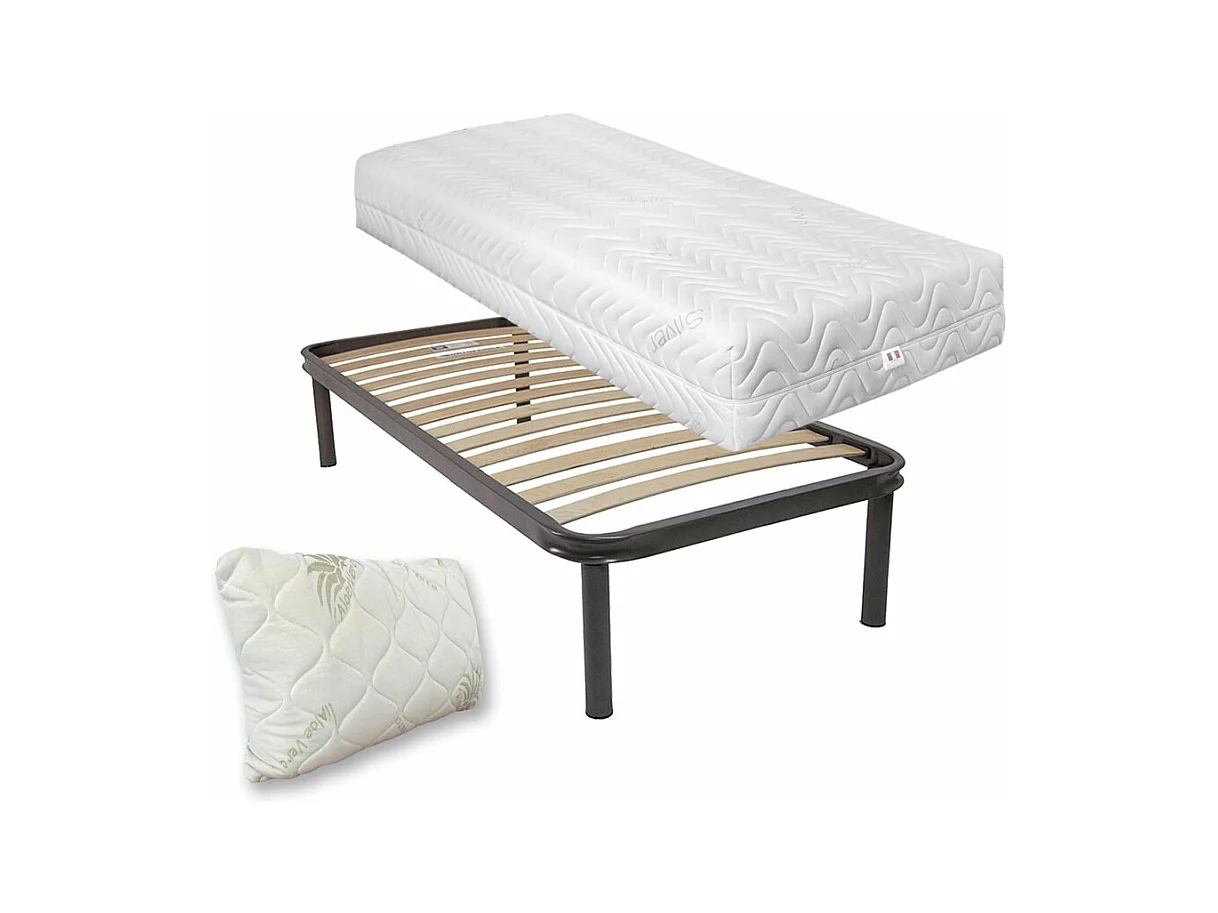 Letto singolo 80x190 con materasso memory Portogallo 24cm agli ioni d'argento, rete ortopedica e cuscino fiocco memory - Comprarredo