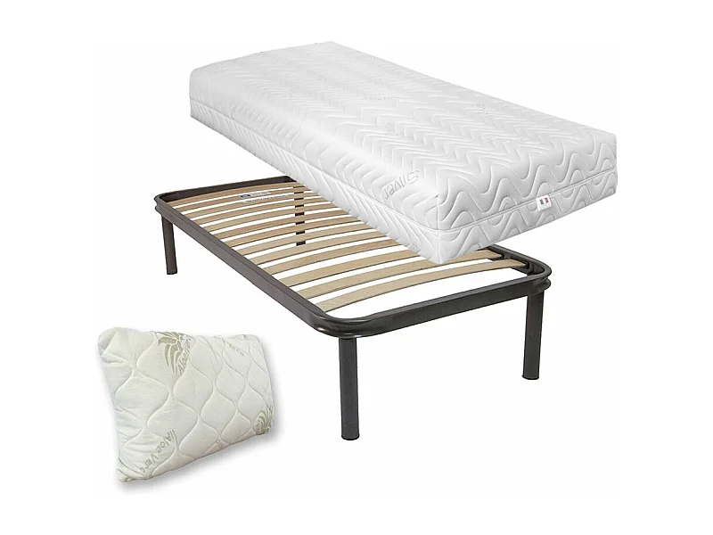 Letto singolo 80x190 con materasso memory Portogallo 24cm agli ioni d'argento, rete ortopedica e cuscino fiocco memory - Comprarredo