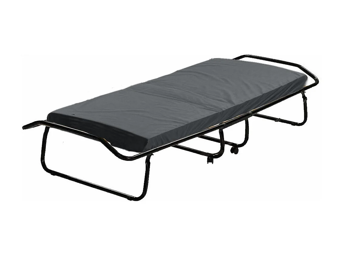 Letto pieghevole economico con materassino waterfoam 10cm, rete a doghe e telaio in metallo con rotelle - Comprarredo