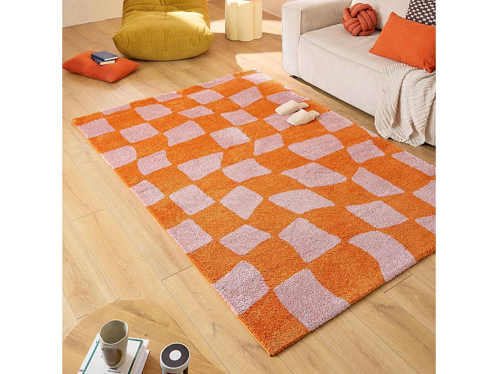 Retro - Tapis damiers -  Orange - 120x160cm