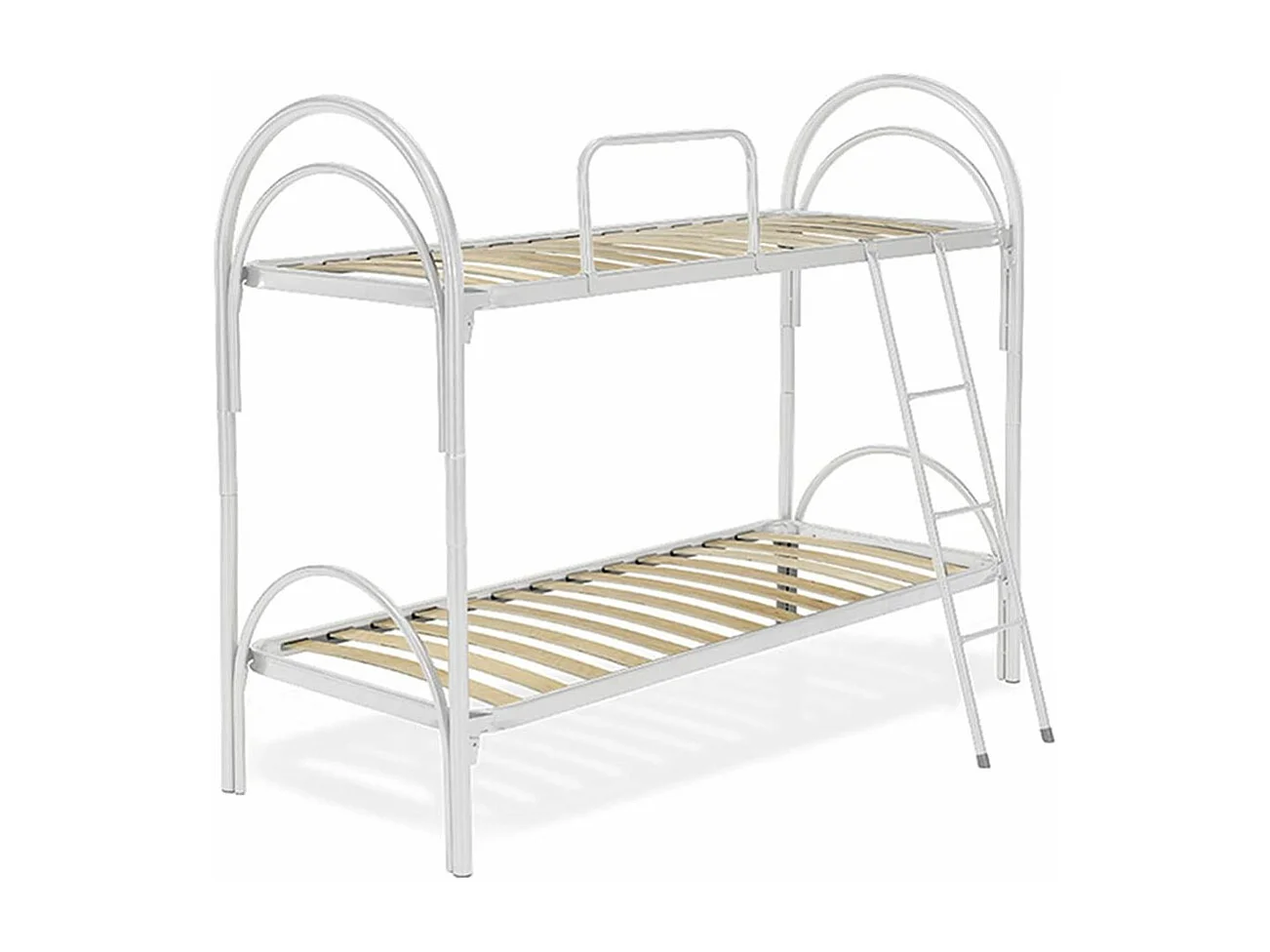 Letto a castello bianco modello Arco, letti singoli scomponibili 80x190, struttura in metallo e doghe in legno - Comprarredo