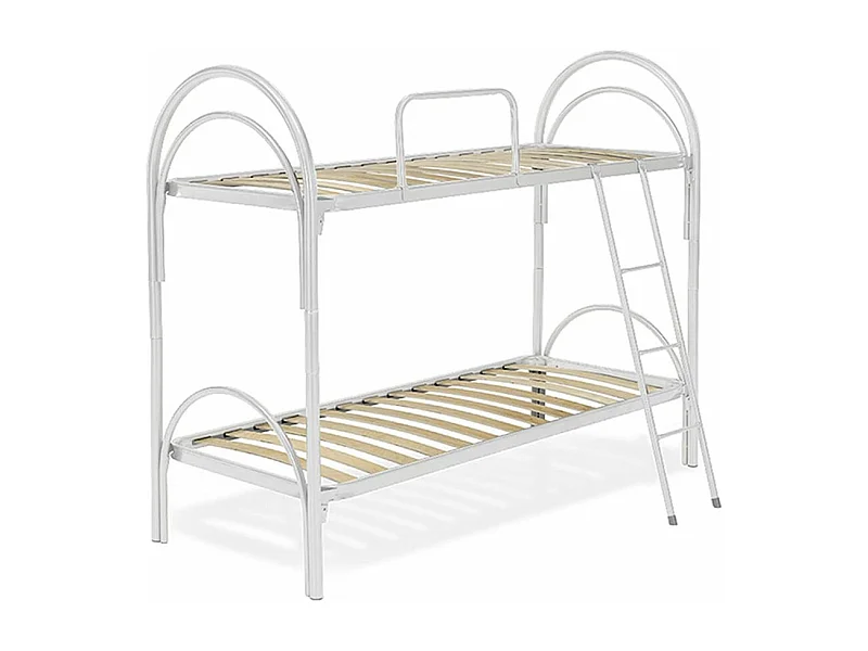 Letto a castello bianco modello Arco, letti singoli scomponibili 80x190, struttura in metallo e doghe in legno - Comprarredo